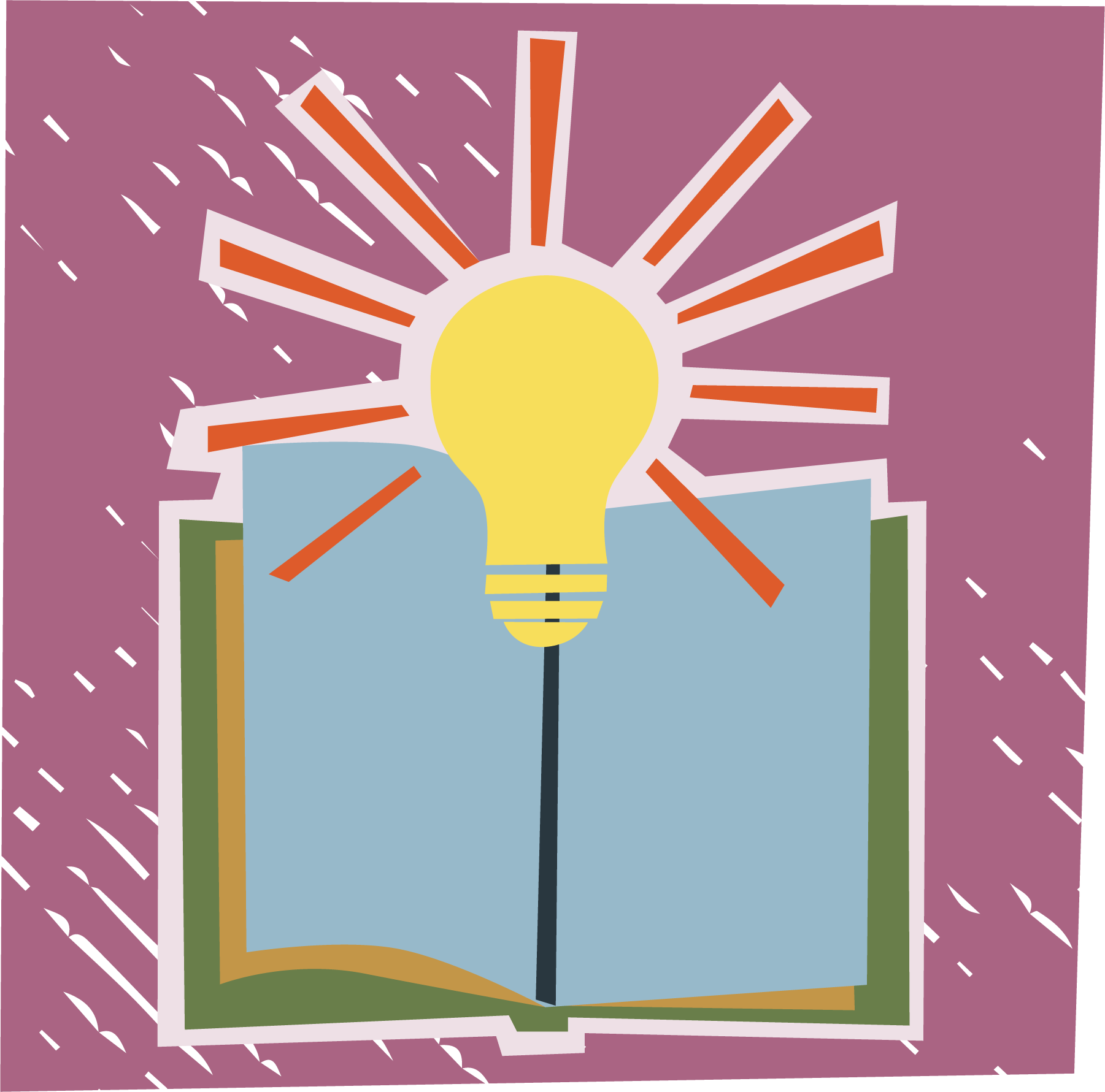 A graphic of a book open with a lightbulb glowing above it